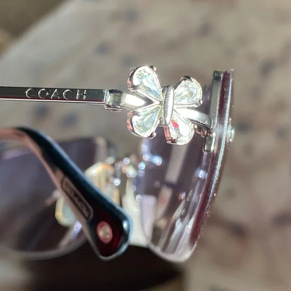Coach Evonne S338A Gunmetal Sunglasses w/ Butterfly Rhinestones & Clamshell New - Picture 9 of 17